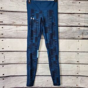 Under Armour HeatGear Compression Leggings Women’s Size SM Blue Geometric Print